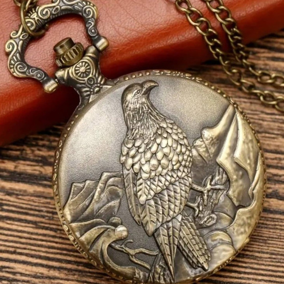 America Bald Eagle Pocket Watch USA Nature Solid Bronze Fully Functional - NEW!! - Picture 3 of 6